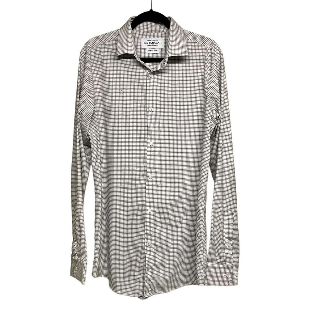Mizzen+Main Mens Long Sleeve Shirt Trim Fit‎ White/Pink Check Size Large Tall